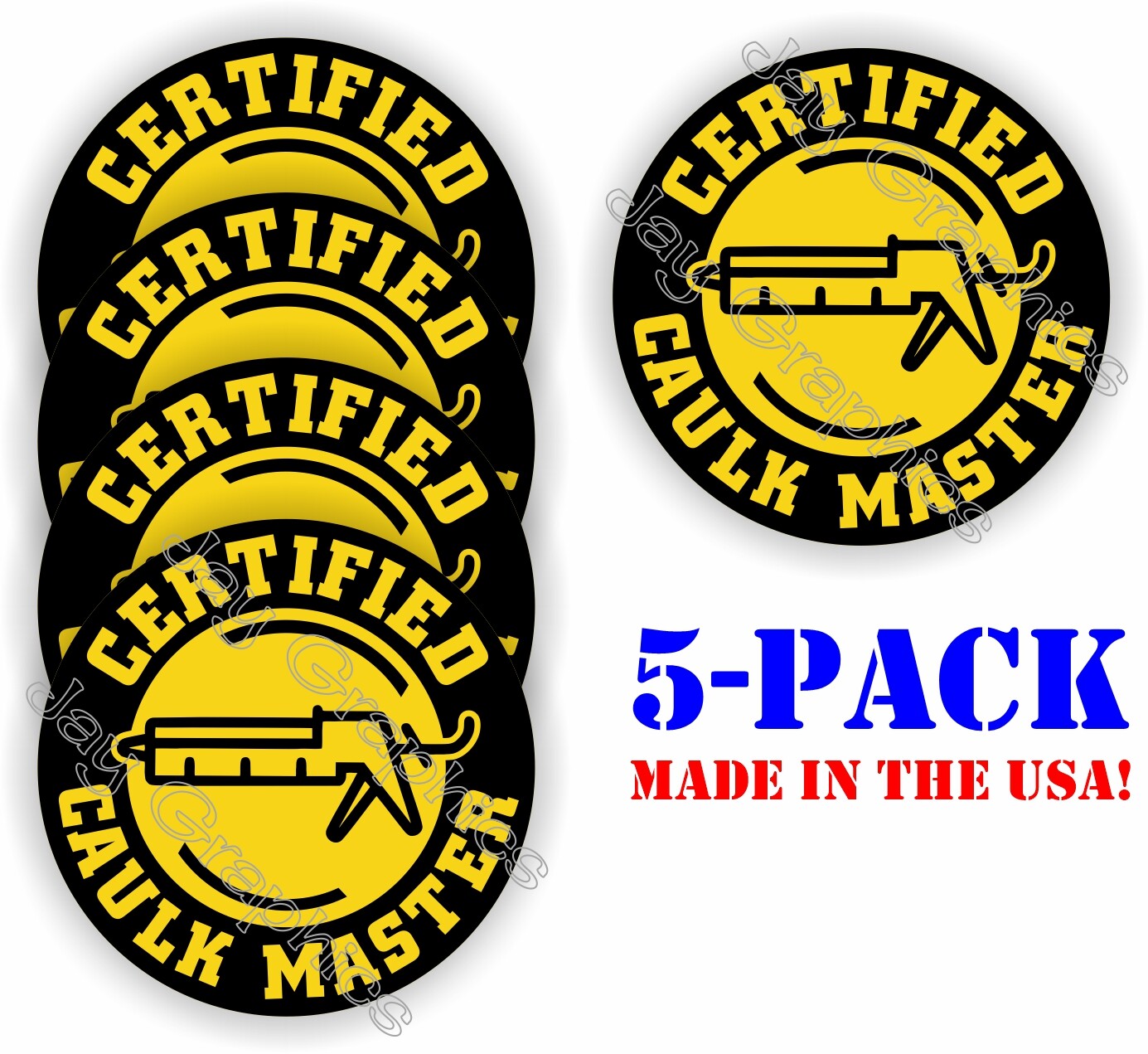 5-pack Hard Hat Stickers | Funny CAULK MASTER Vinyl Decals Painter Caulking Gun