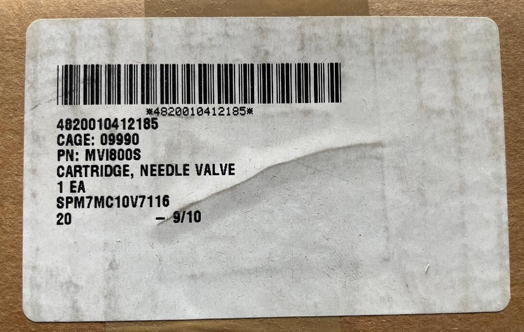 PARKER CARTRIDGE NEEDLE VALVE P/N MVI800S