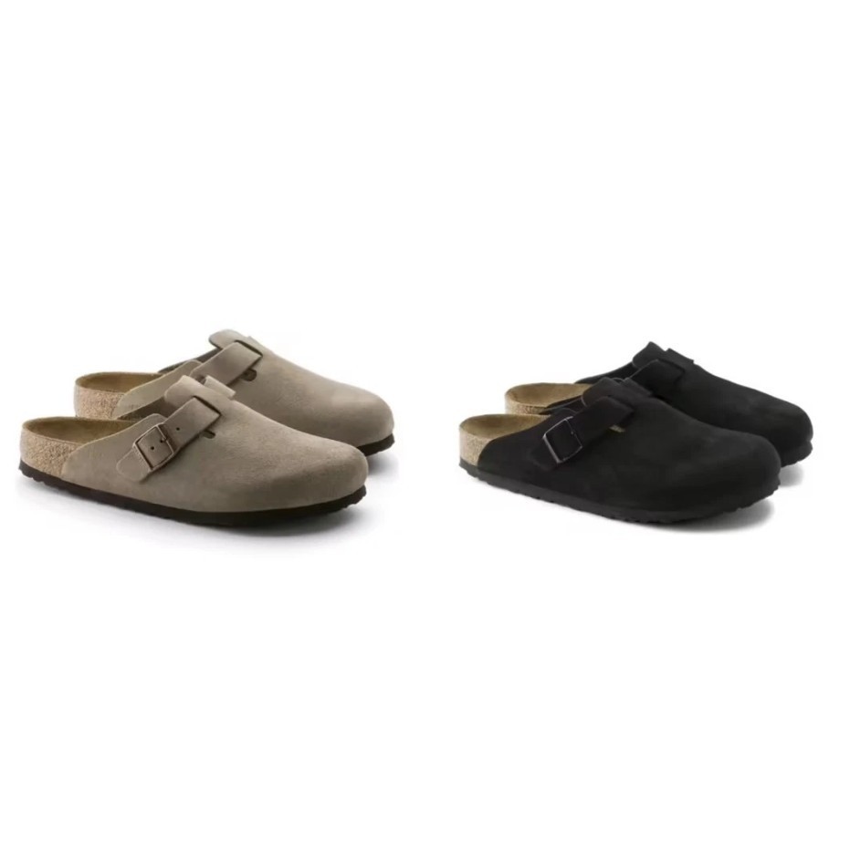 Birkenstock Boston Taupe Suede Leather Soft Footbed Unisex Clog Shoes EU38-43