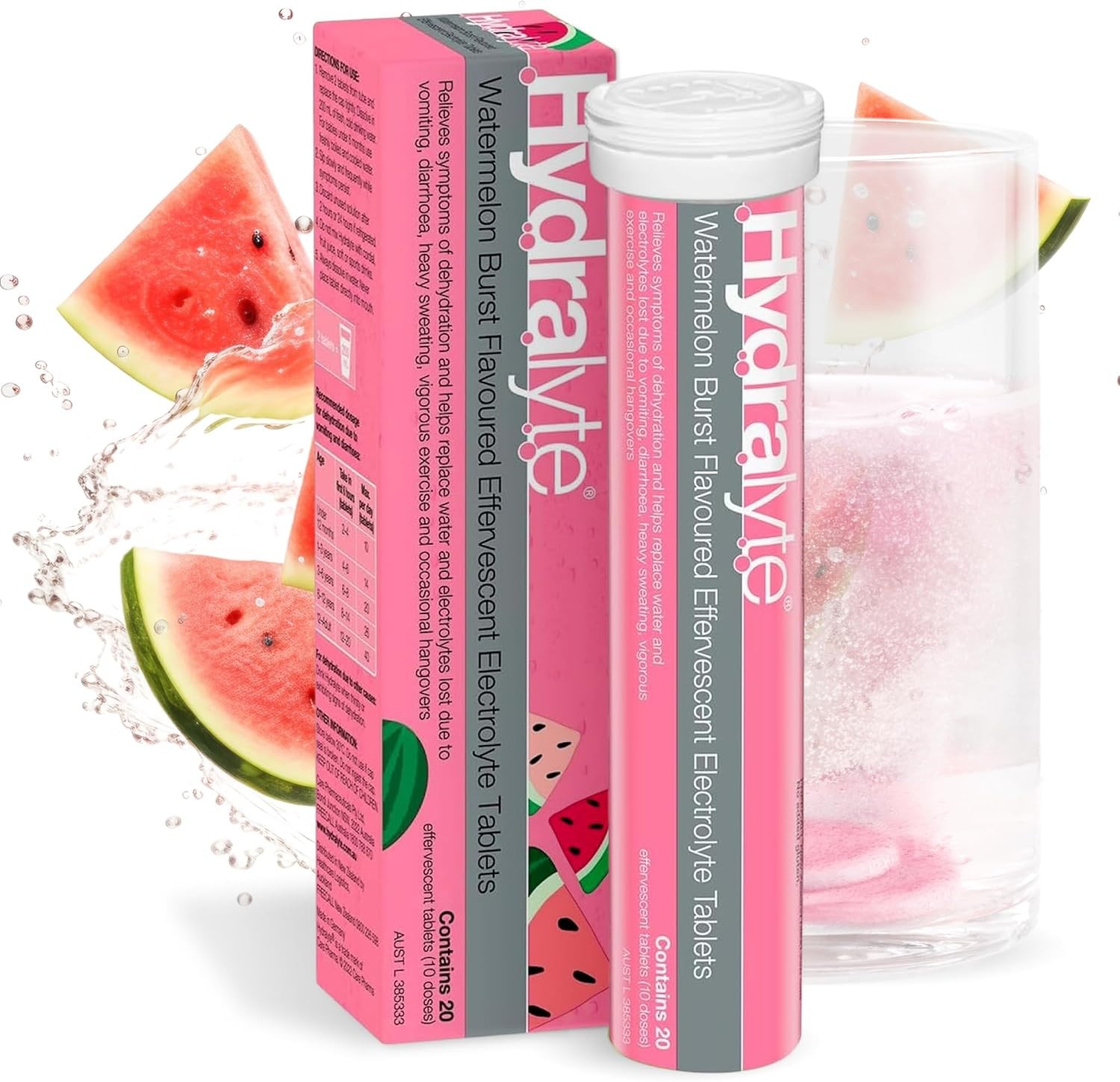 Hydralyte Electrolyte Effervescent Watermelon Flavoured 20 Tablets EXP: 06/26
