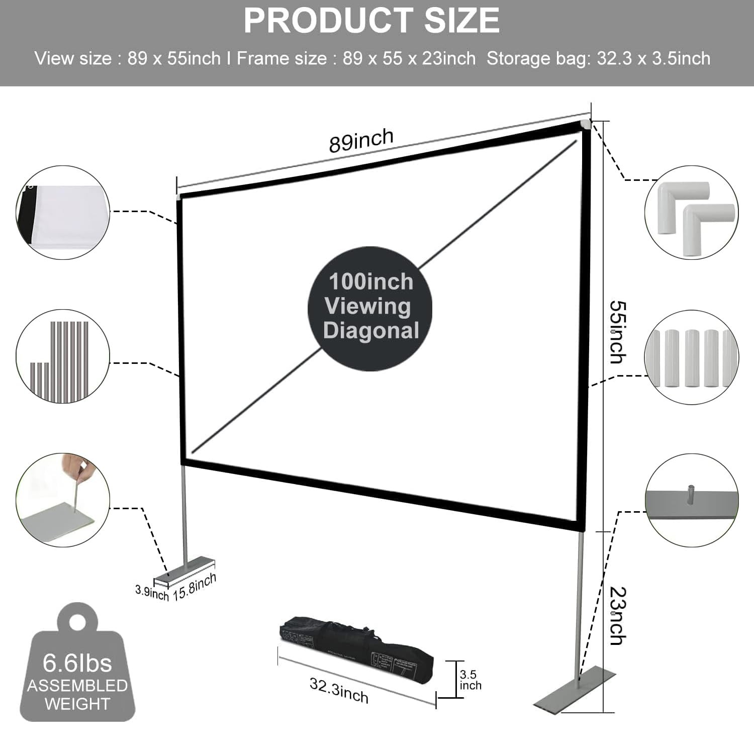 Outdoor Projector Screen with Stand 100 Inch: Portable Projection Screen for ...