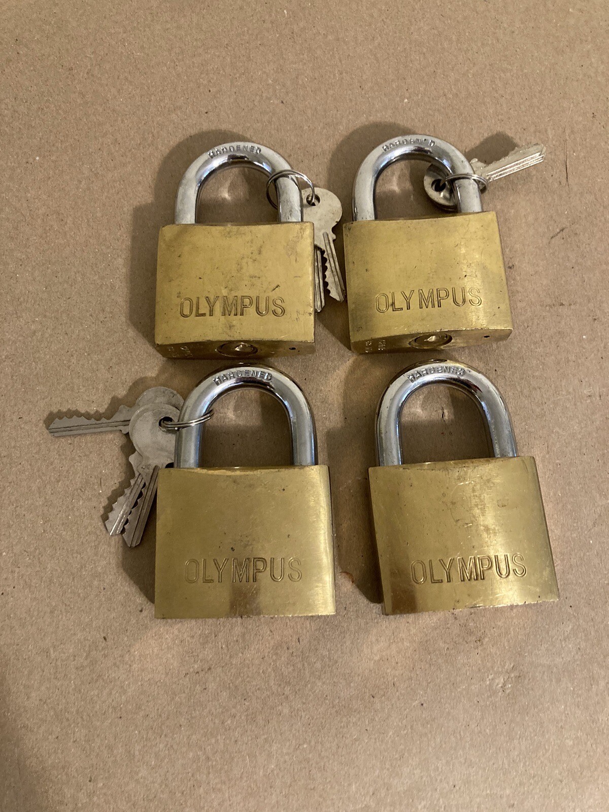 Lot of 4 Olympus Bronze 63mm 2.5" Padlocks Keyed Alike