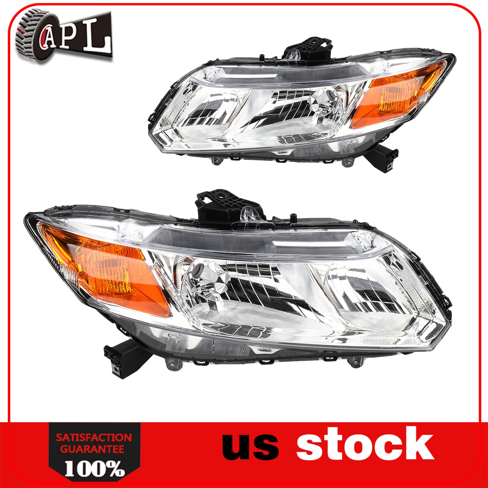 Set For 2012 2013-2015 Honda Civic Sedan Coupe Chrome Headlights Assembly