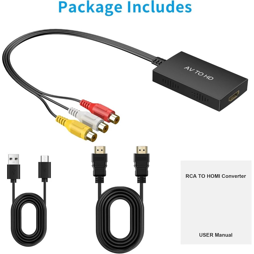 RCA to HDMI Converter, Analog Composite to HDMI Adapter Compatible VCR,DVD,VHS