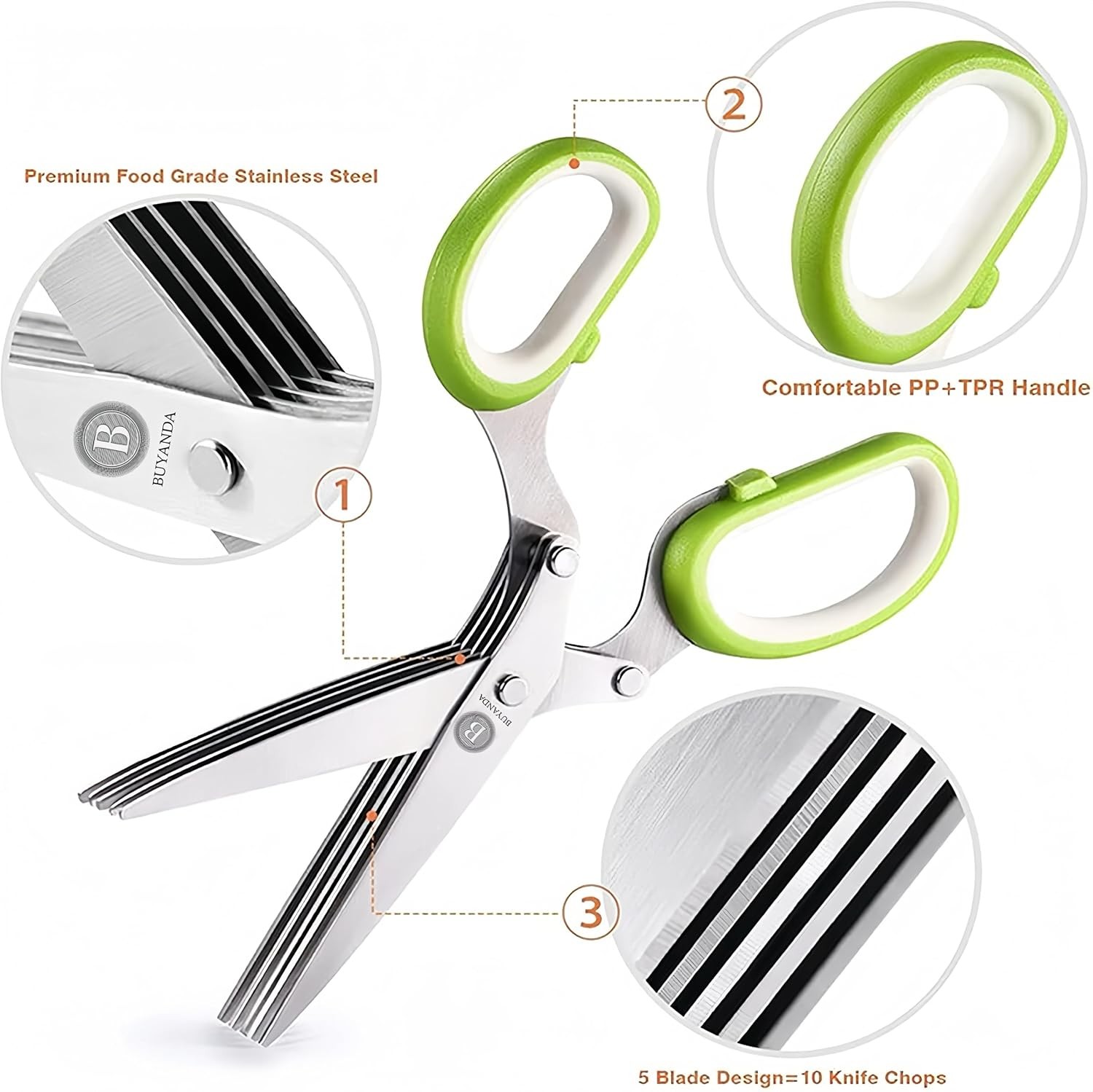 3Pack Stainless Steel 5 Blade Professional Shredding Scissors Sharp Kitchen Tool