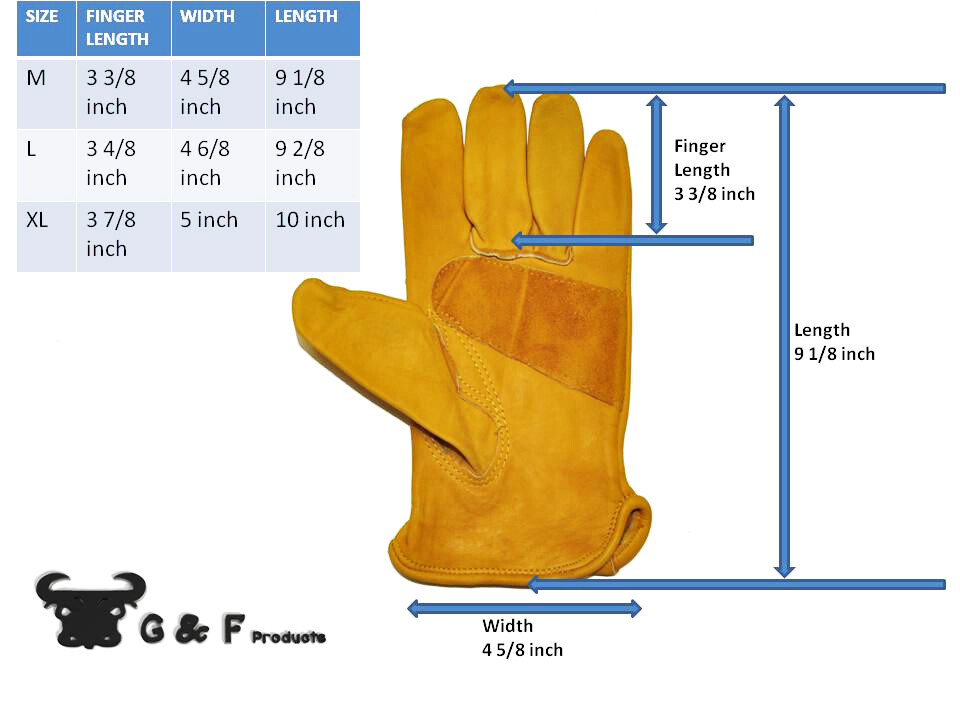 G & F 6203 Premium Grain Cowhide Leather Gloves, Reinforced Patch Palm, 3 Pair