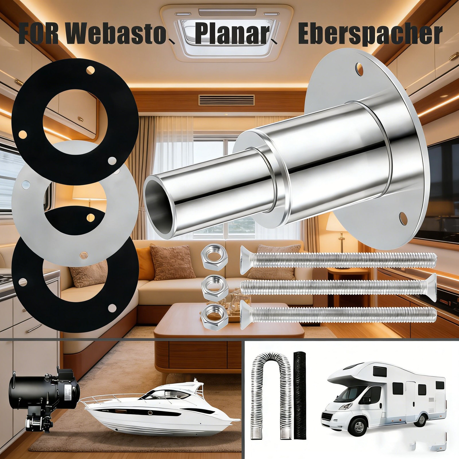24mm Thru Hull Exhaust Skin Tube 316 Stainless Boat Diesel Heater Marine
