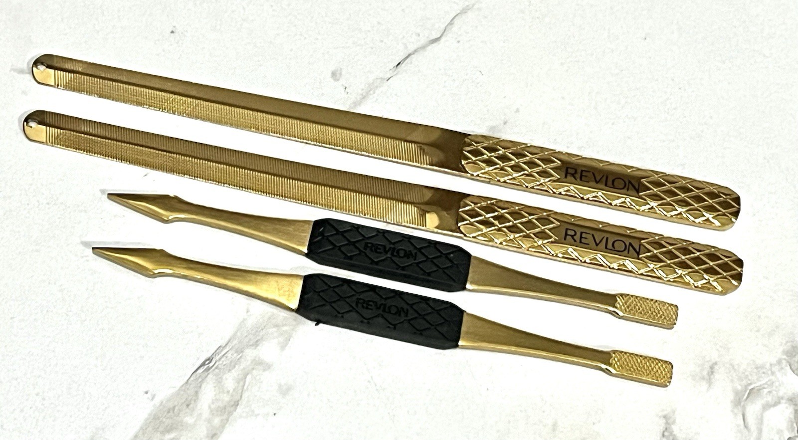 4X Revlon ~ GOLD SERIES ~ 2 Nail File + 2 cuticle pusher
