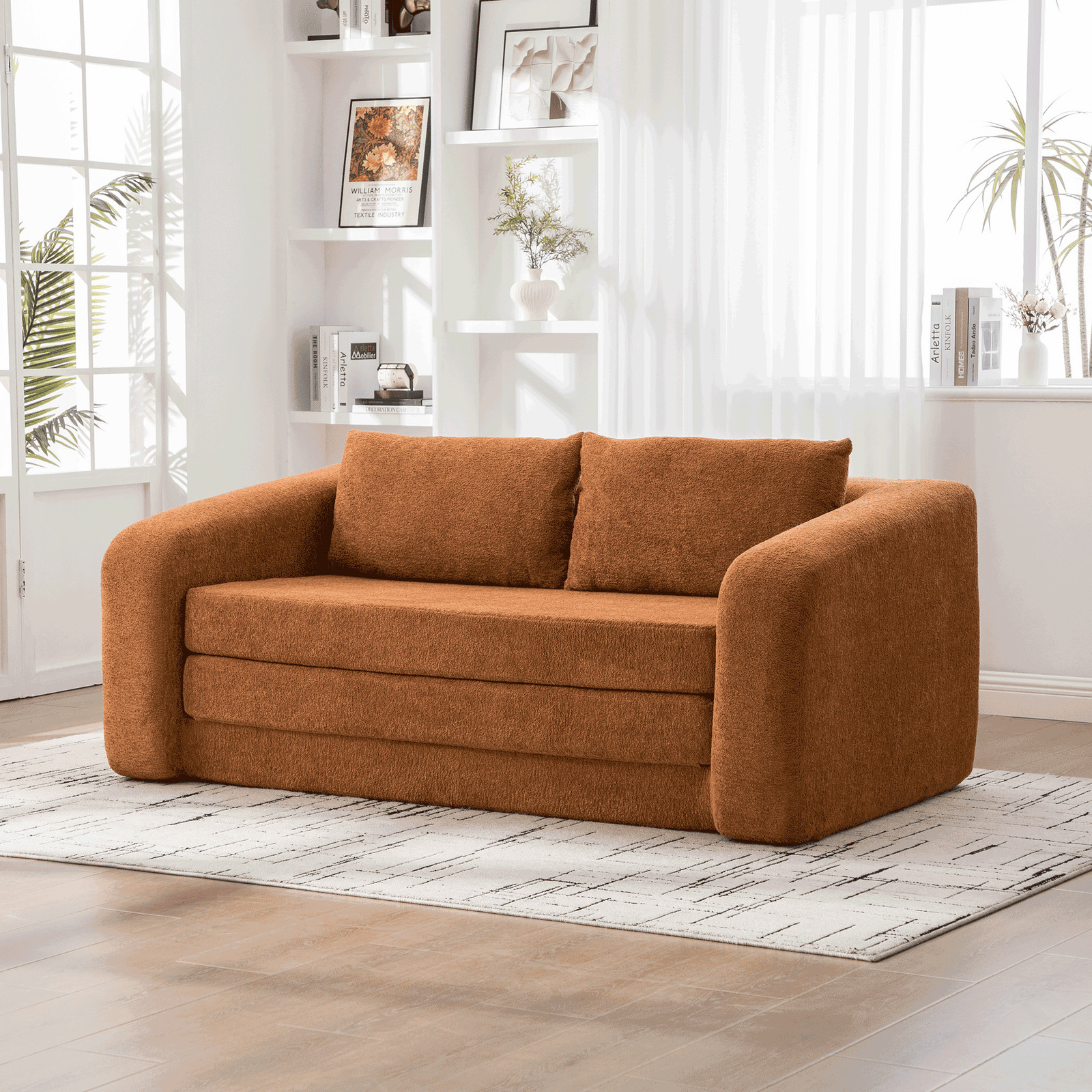 71" 2-in-1 Pull Out Foldable Loveseat Sofa Bed with Armrest & Backrest Pillow