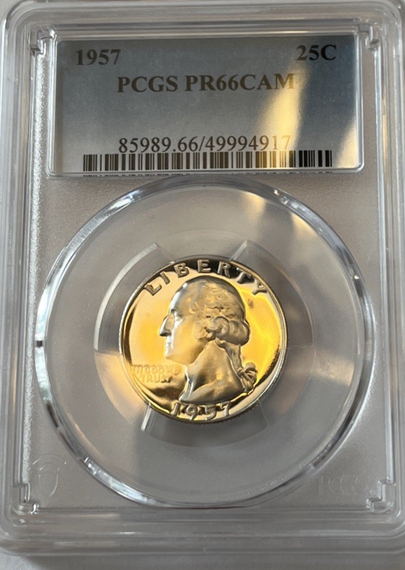 1957 PCGS PR66 Cam Washington Silver Proof Quarter Beautiful Devices
