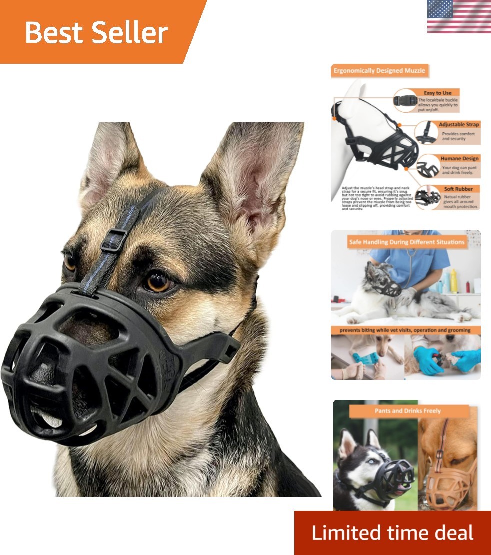 Humane Basket Muzzle for Large Dogs - Adjustable & Comfortable, Size L Black