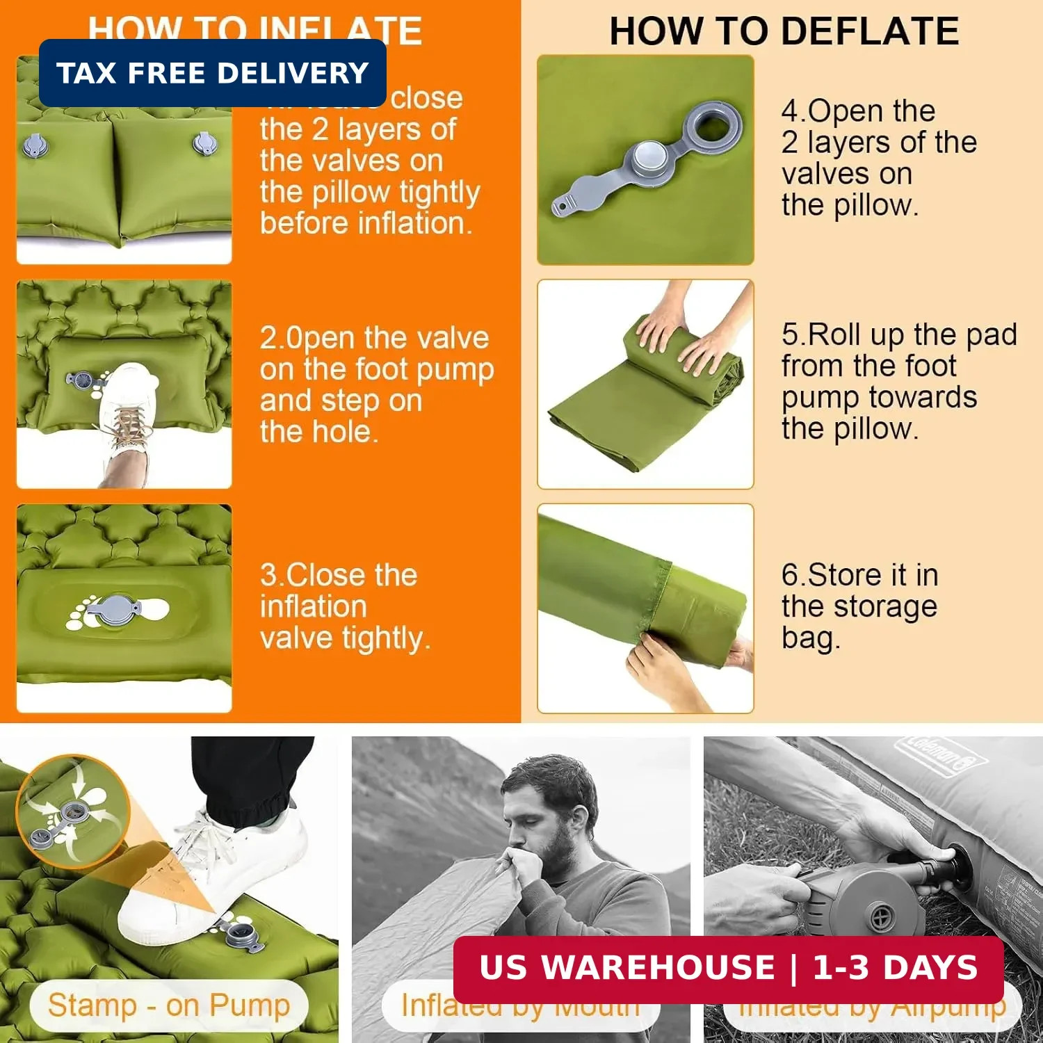 Double Sleeping Pad, Ultralight 4" Extra-Thick Self Inflating Sleeping Mat for 2