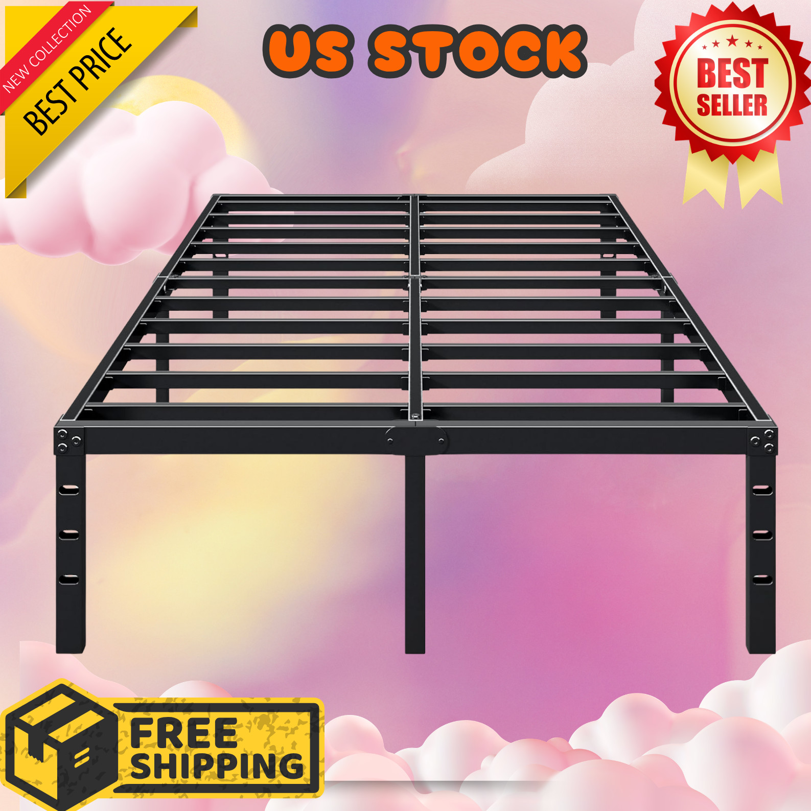 NEW 14 Inch King Bed Frame Sturdy Metal Platform King Size No Box Spring Heavy