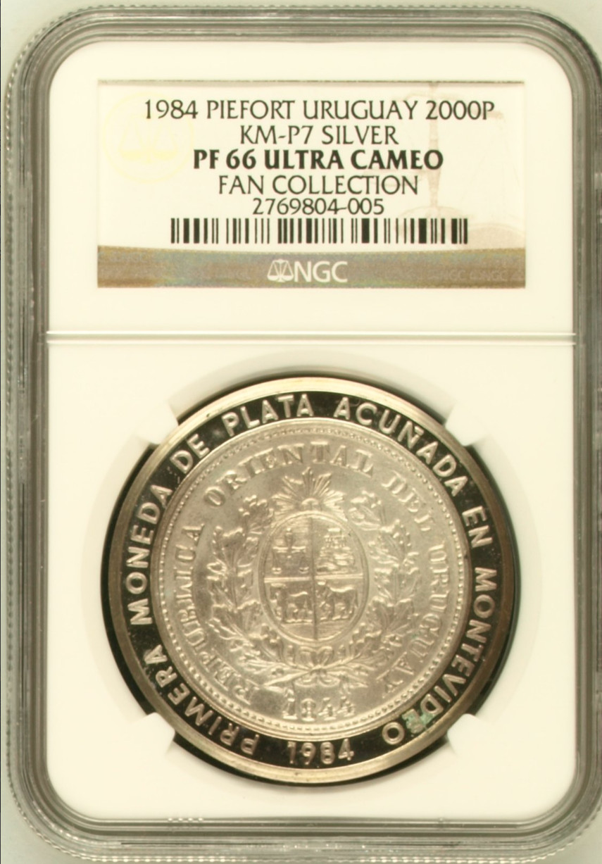 1984 Piefort Uruguay Silver 50g 2000P 140th Anniversary of Coinage NGC PF66UC