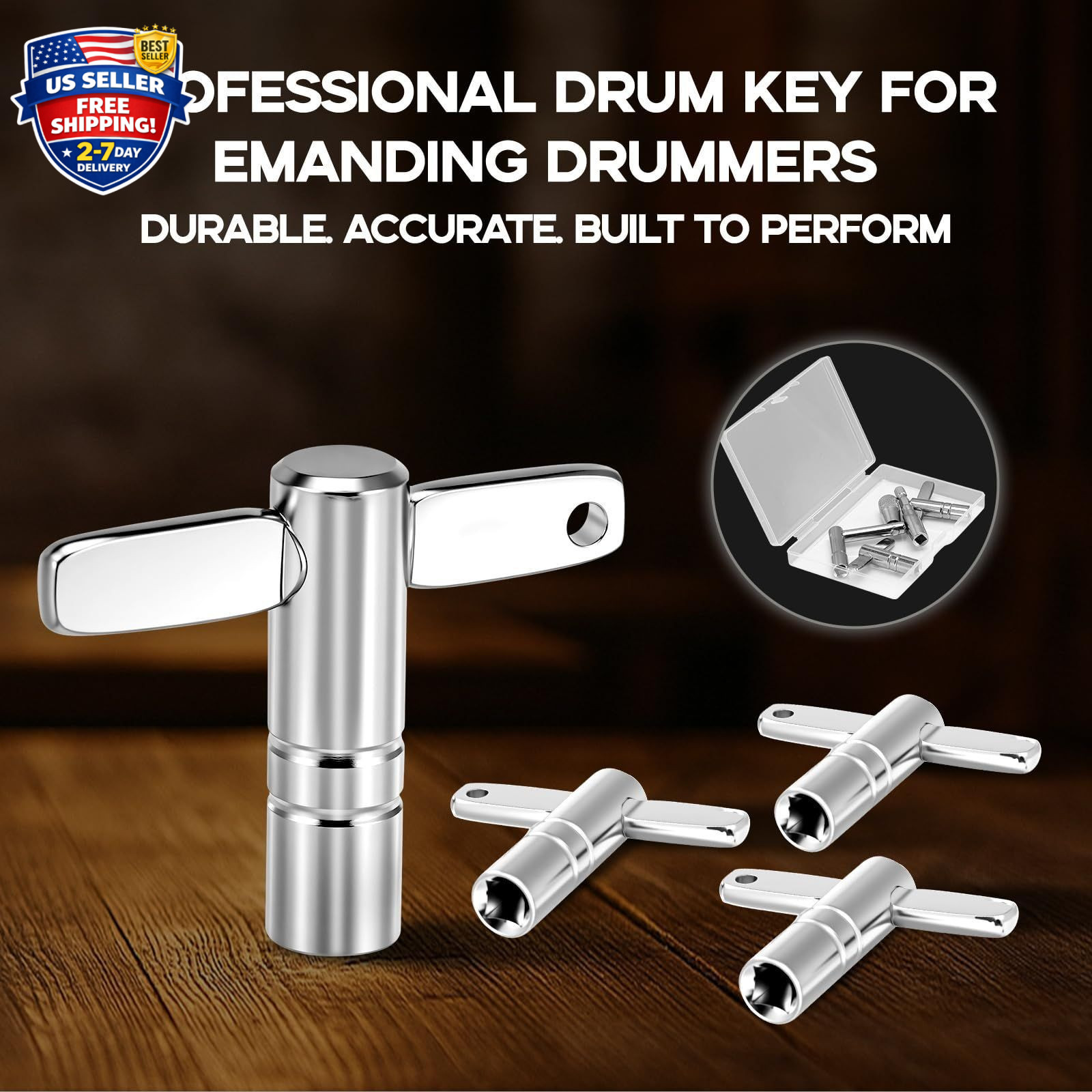 Drum Key Set, 4PCS Drum Tuning Kit with Drill Bit, Speed Drum Key, Standard D...