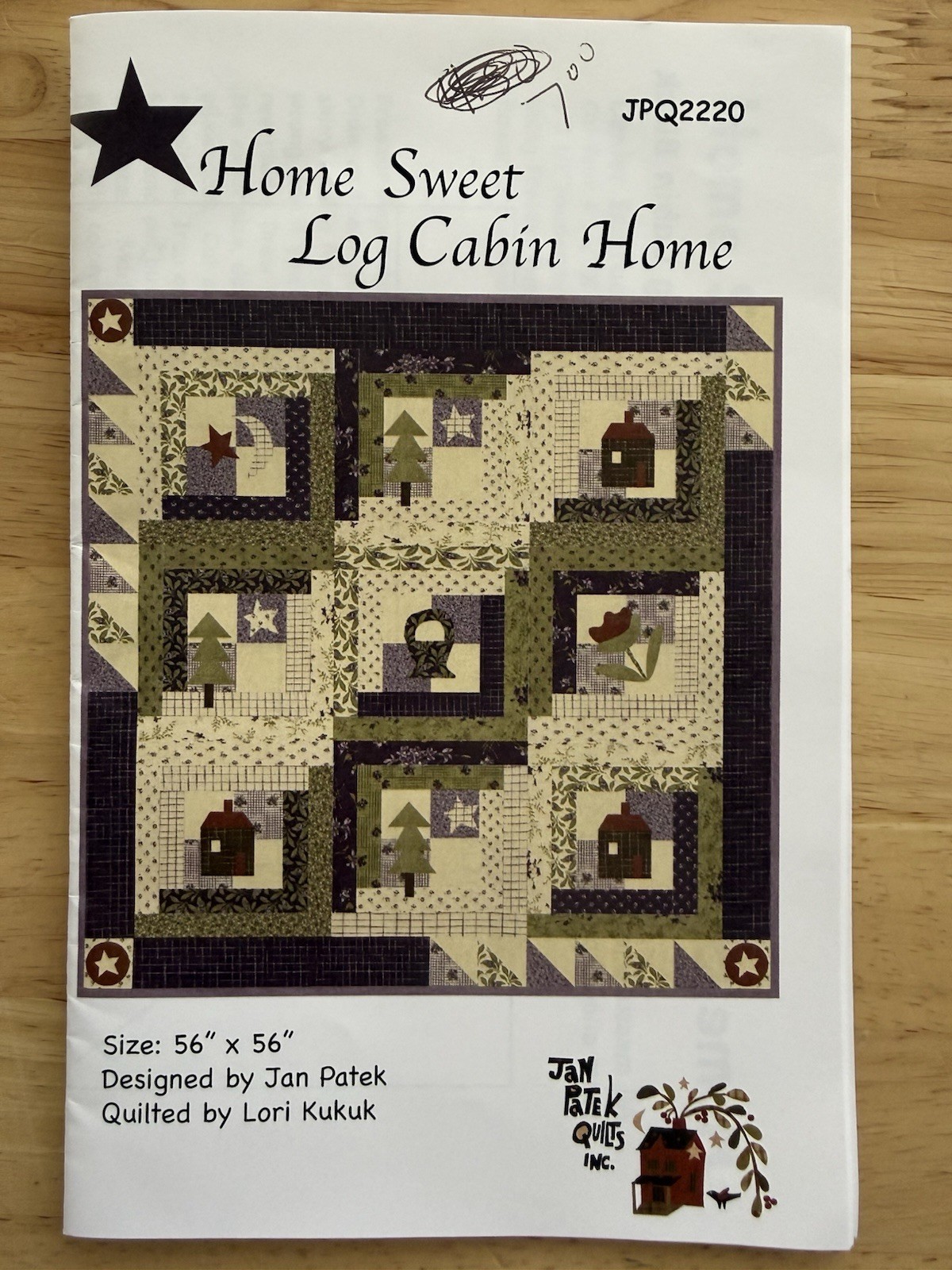 Home Sweet Log Cabin Home Quilt Pattern 56”x56” Designed By Jan Patek