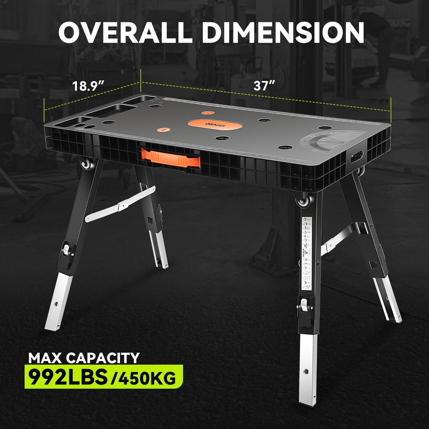 Adjustable Work Height 20.5''/26''/31.5'' 5-In-1 Folding Workbench w/ 4 Wheels