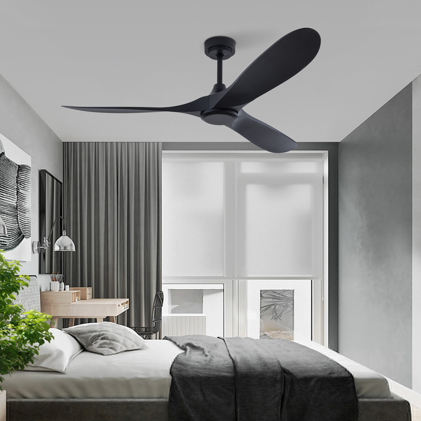 52" Flush Mount Solid Wood Ceiling Fan with Light 3 Speed Quiet DC Motor 3 CCT