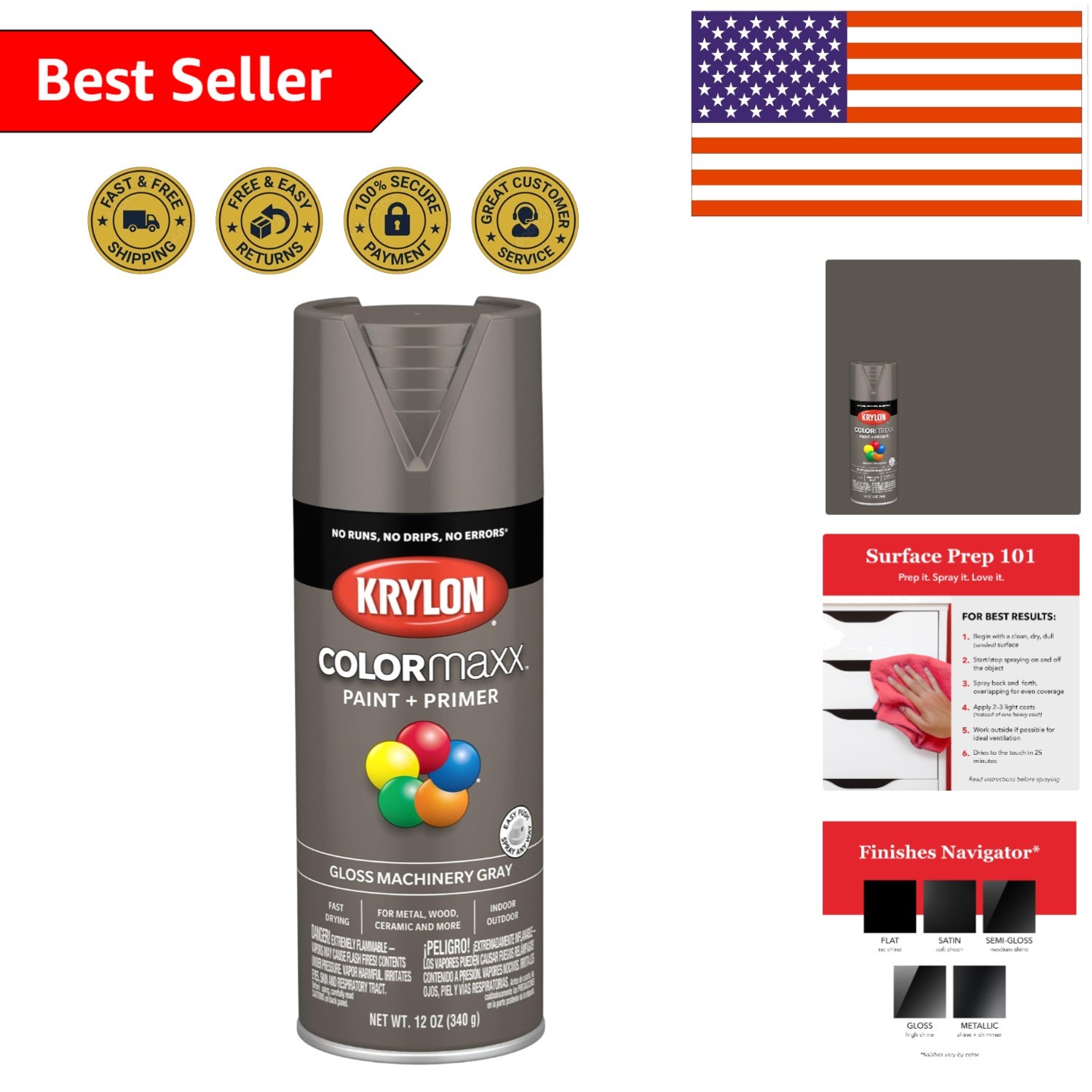 Krylon COLORmaxx 12oz Machinery Gray Aerosol - Quick-Dry Paint & Primer Combo