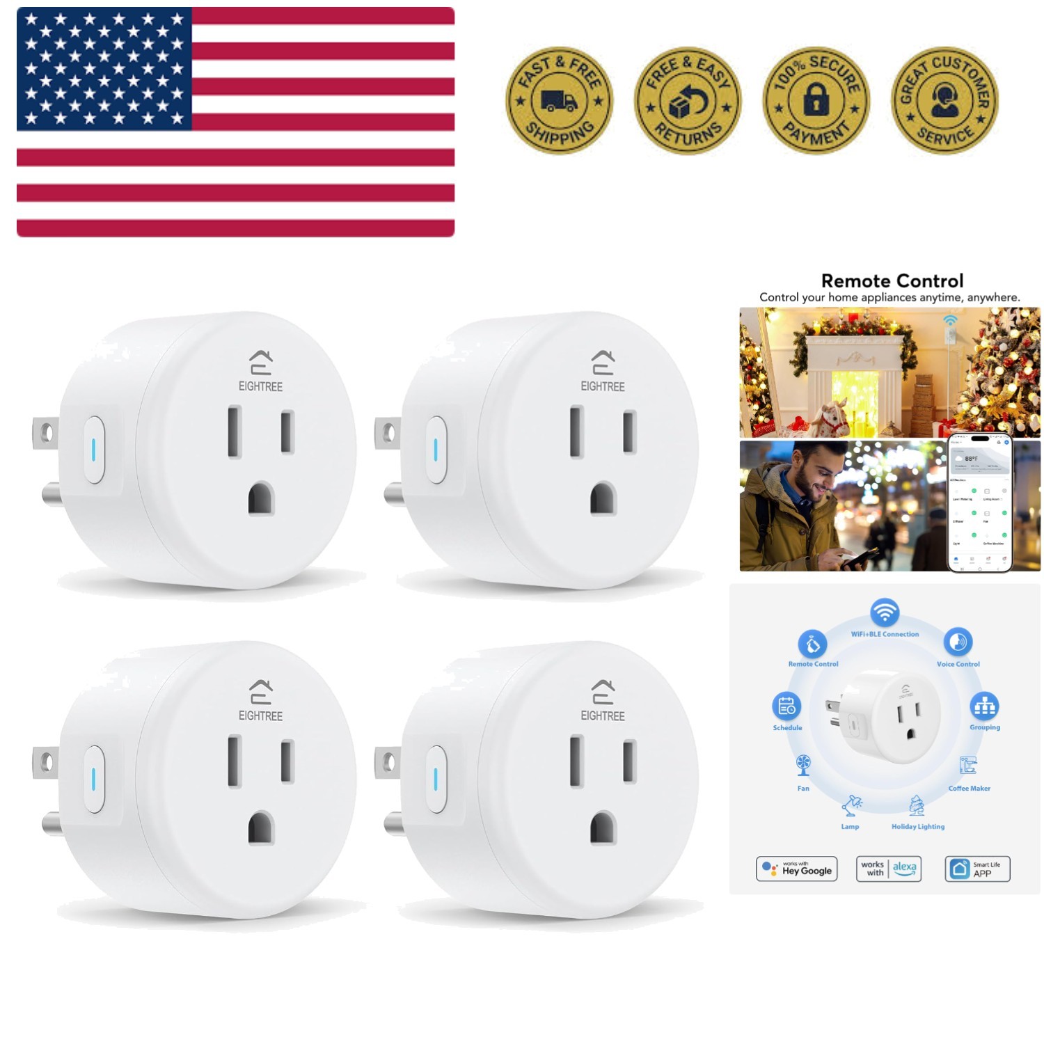 Smart Plug, WiFi Outlet Works with Alexa & Google Home, Smart Home Socket wit...