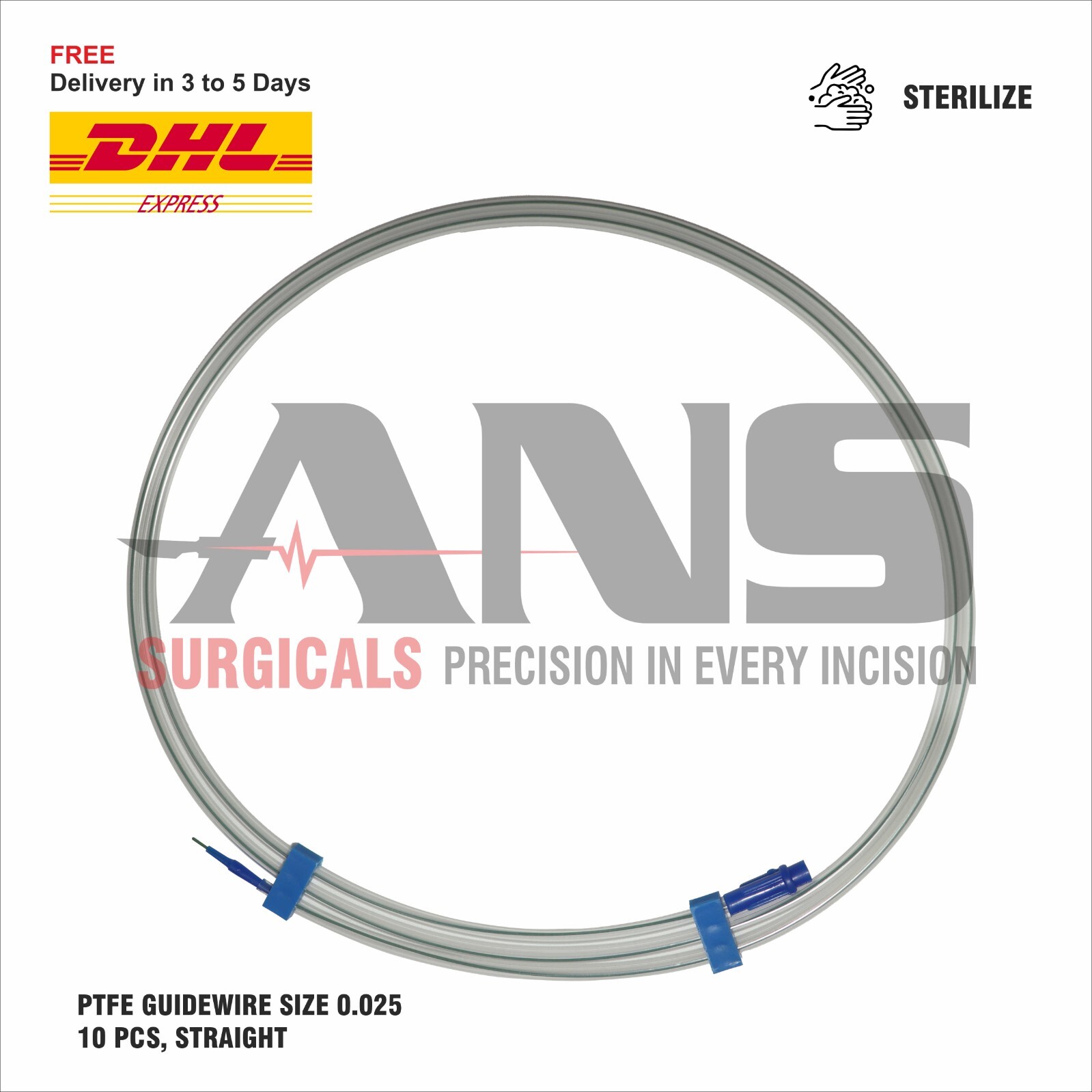 ANS PTFE Guidewire  Urology 0.025 - 10 pcs Straight