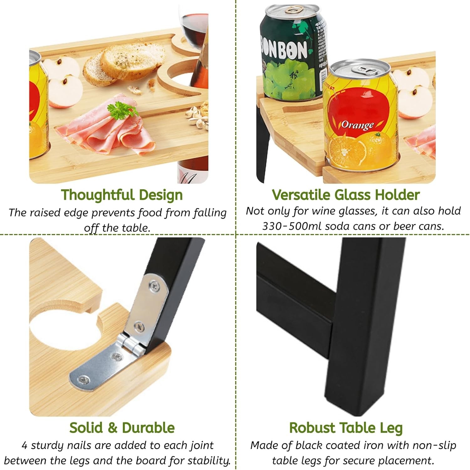 Portable Wine Picnic Table with Glass Holder, Foldable Durable Picnic