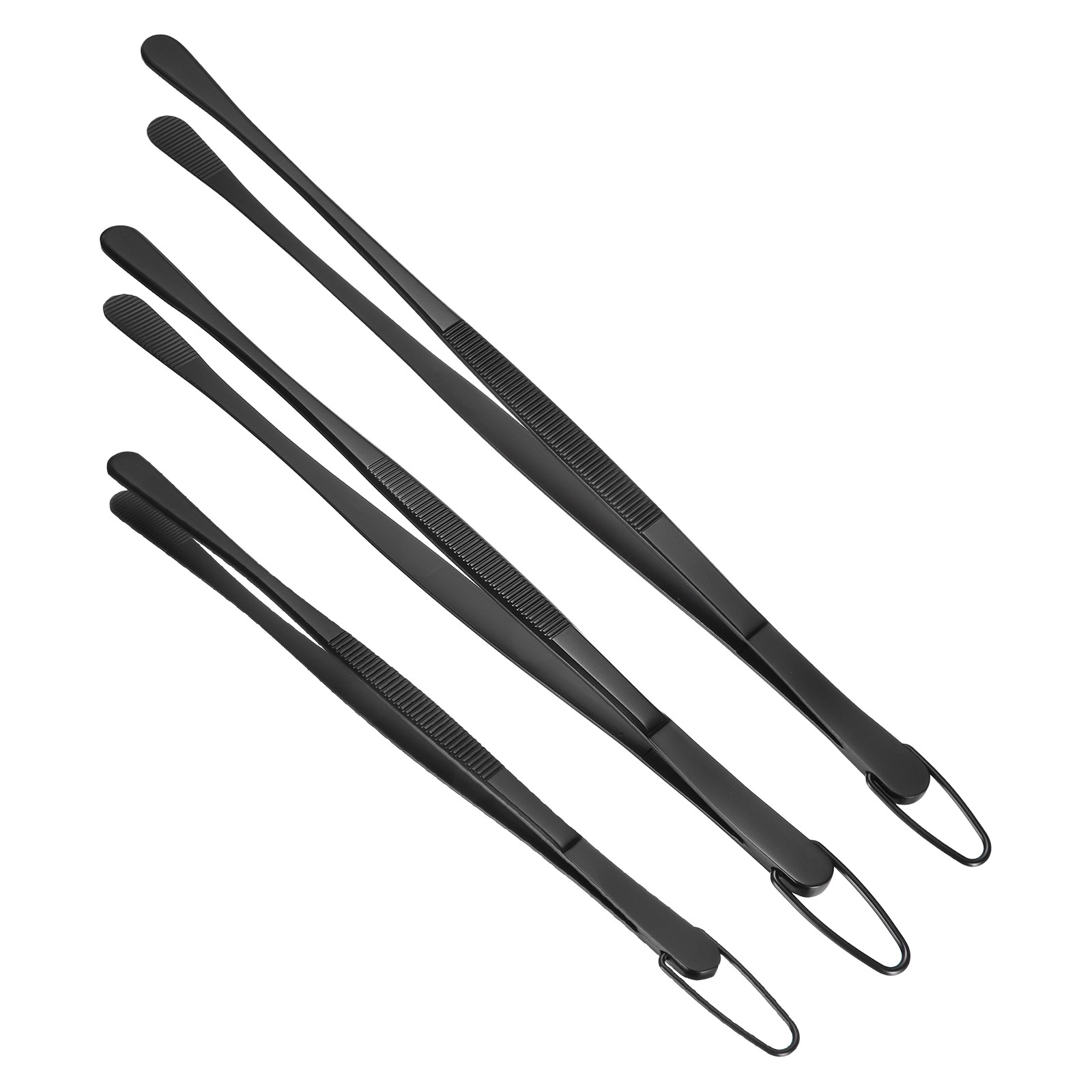 3Pcs 7.9/9.8/11.8" Stainless Steel Kitchen Tweezers with Round Tips, Black