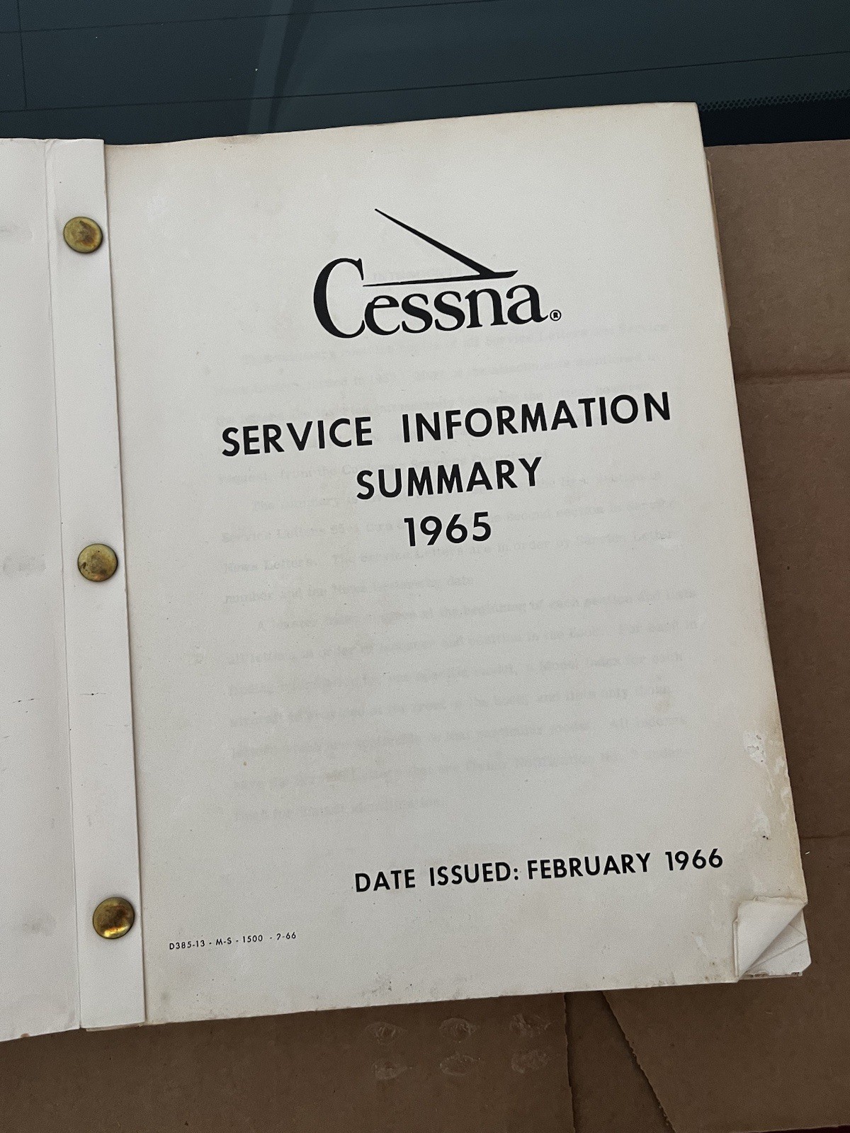 1965 Cessna Service Information Summary Manual All Models, Original Read