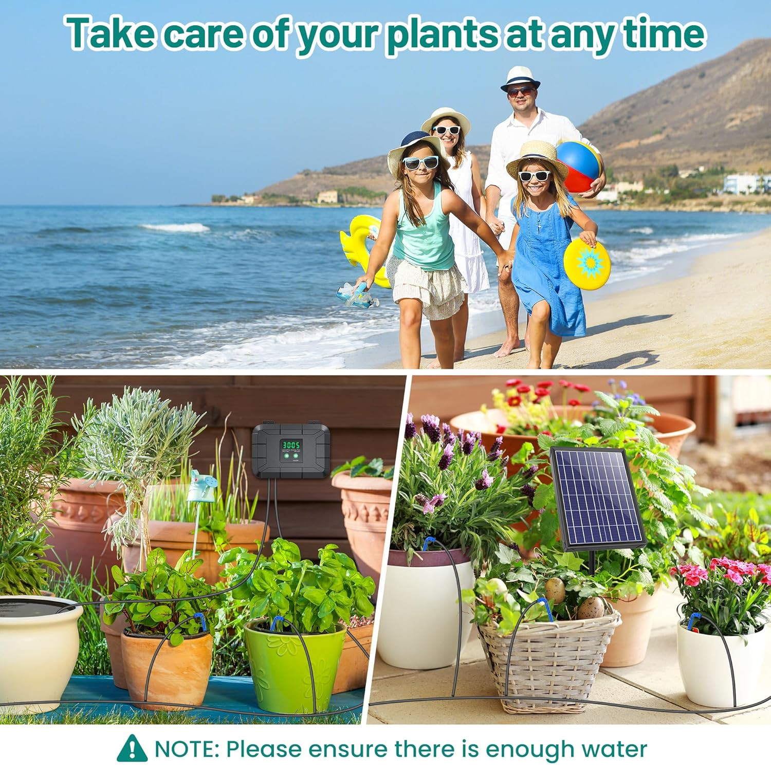 Automatic Drip Irrigation Kit, 8W Solar Irrigation System with Battery for Garde