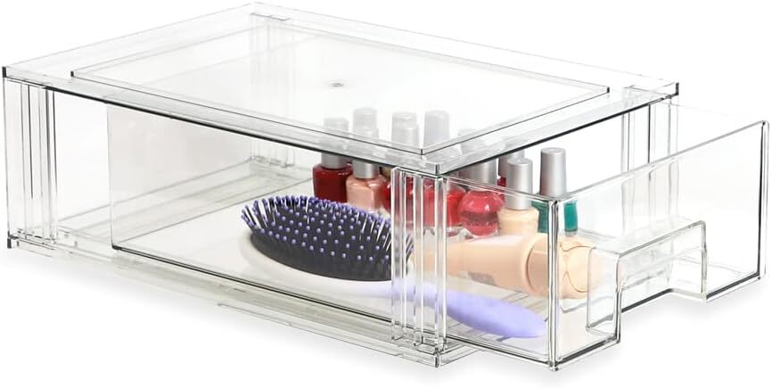 Isaac Jacobs Stackable Organizer Drawer Set (1 1 Medium, 1 Large, Clear
