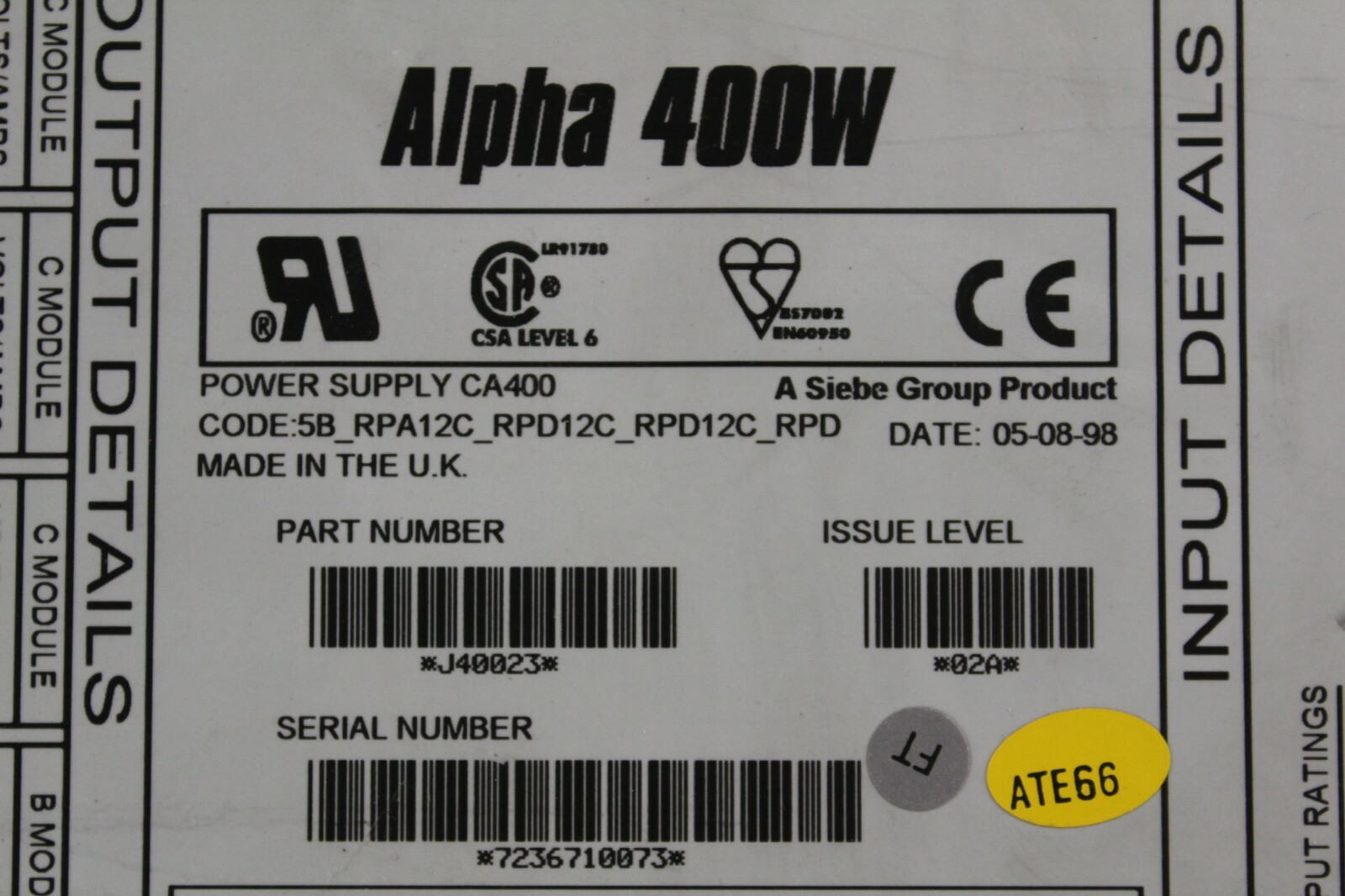 J40023 LAMBDA Alpha 400W Modular Power Supply