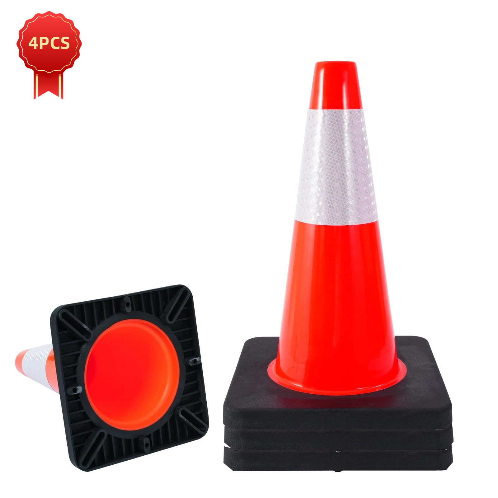 4 PACK-18'' Heavy Duty Traffic Safety Cones,5lbs Weight,W  Reflective Collar