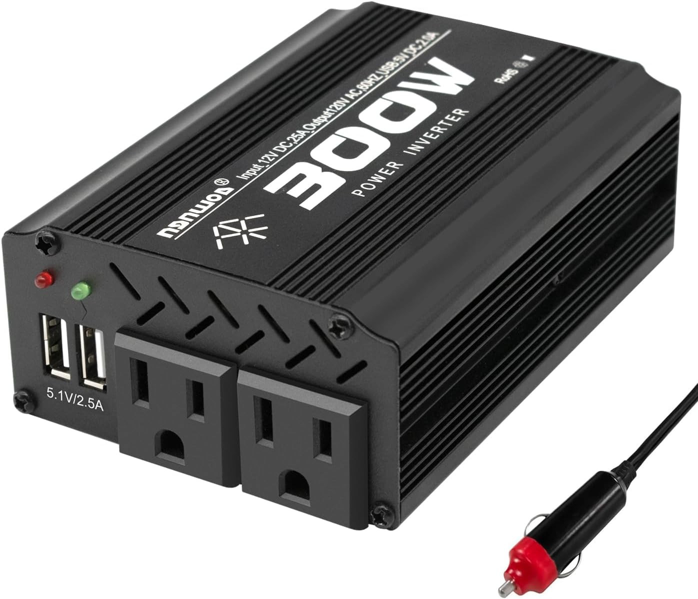 300W Black 300W/600W DC12V to AC110V Modified Sine Wave Car Inverter with 2 AC S