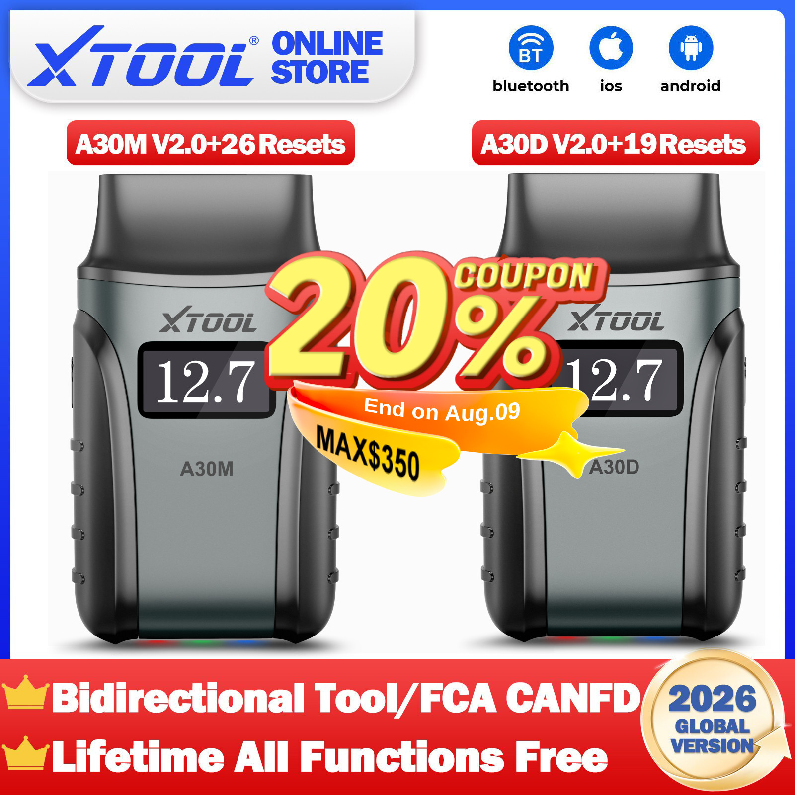 2026 XTOOL A30D/A30M V2.0 Bidirectional Scan Tool Full System Diagnostic Scanner