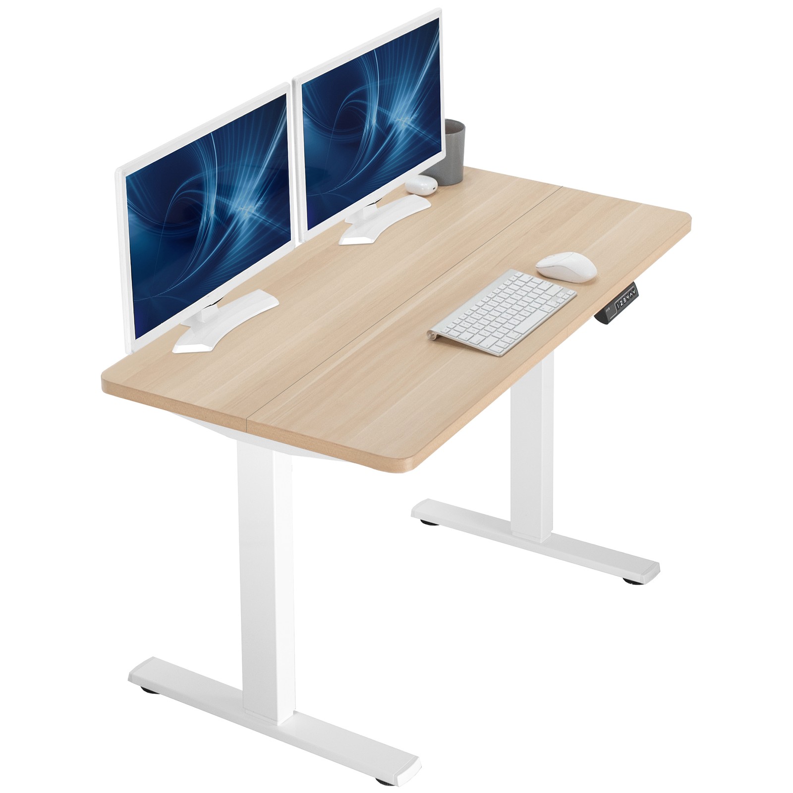 VIVO Electric 43” x 24” Stand Up Desk, Light Wood Table Top, White Frame
