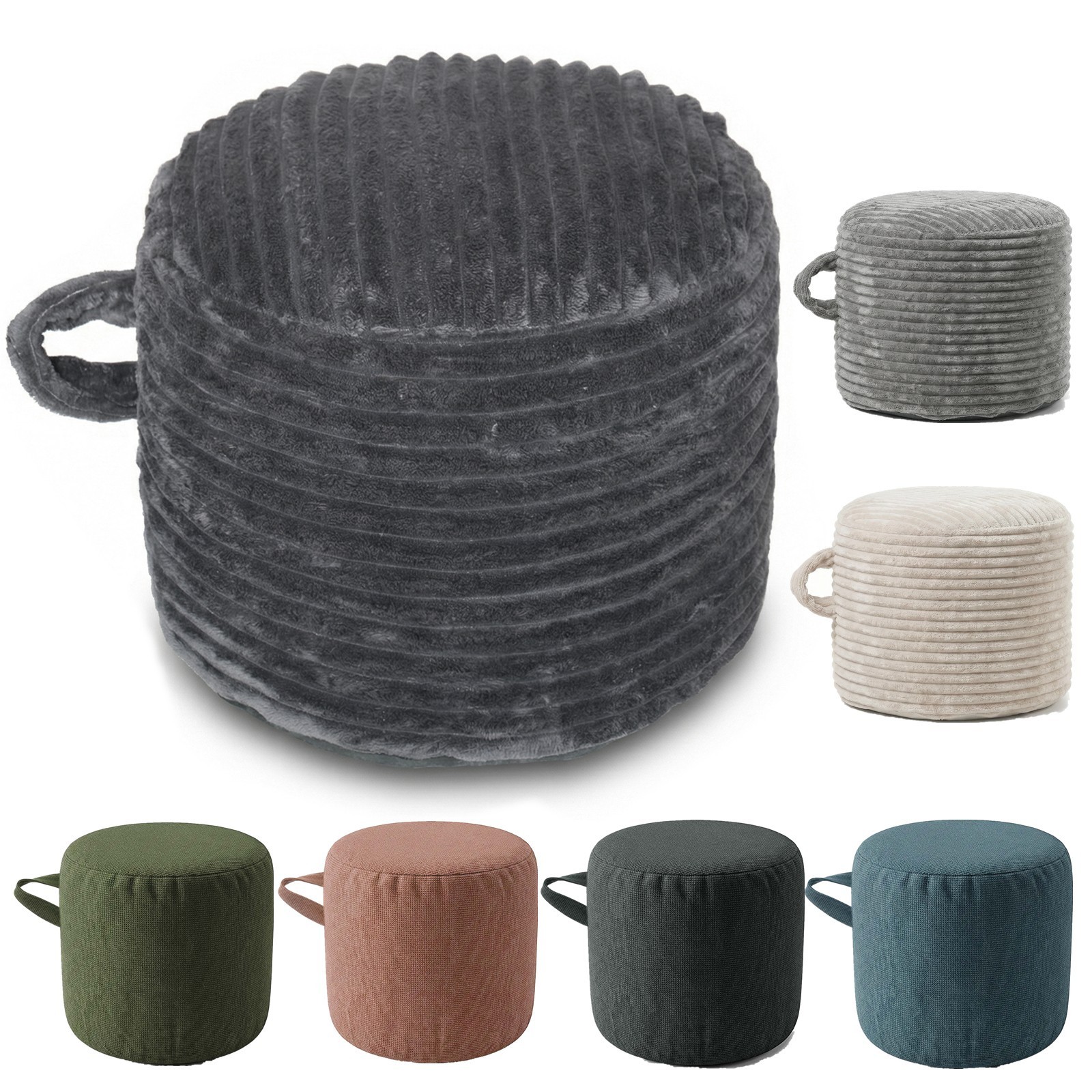 Round Stuffed Pouf Ottoman Foot Stool Storage Ottoman with Foam Chunk Filling