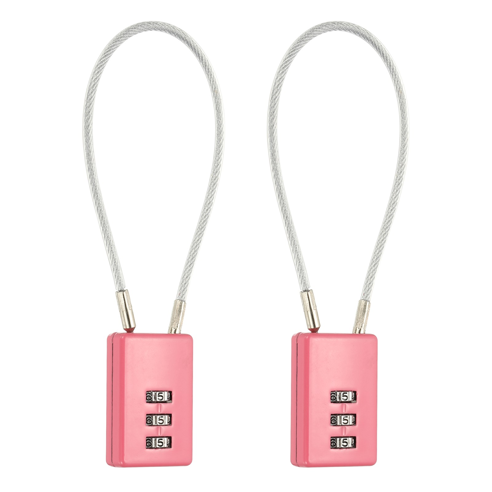 2 Pcs 3 Digit Cable Lock with Combination 7.9" Steel Rope Pink