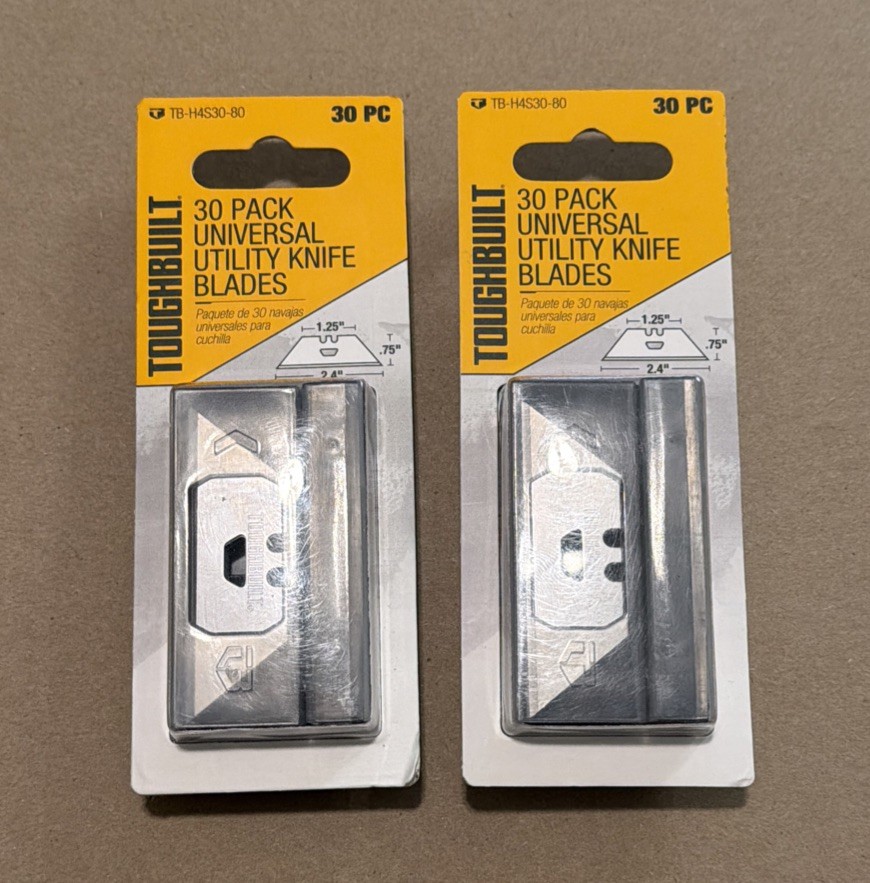 (Lot of 2) 30 pack ToughBuilt Universal Utility Knife Blades TB-H4S30-80