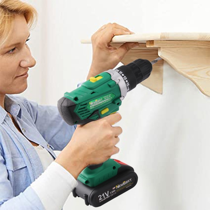 Variable Speed Cordless Drill Driver 21V Li-Ion Battery w/ LED Work Light