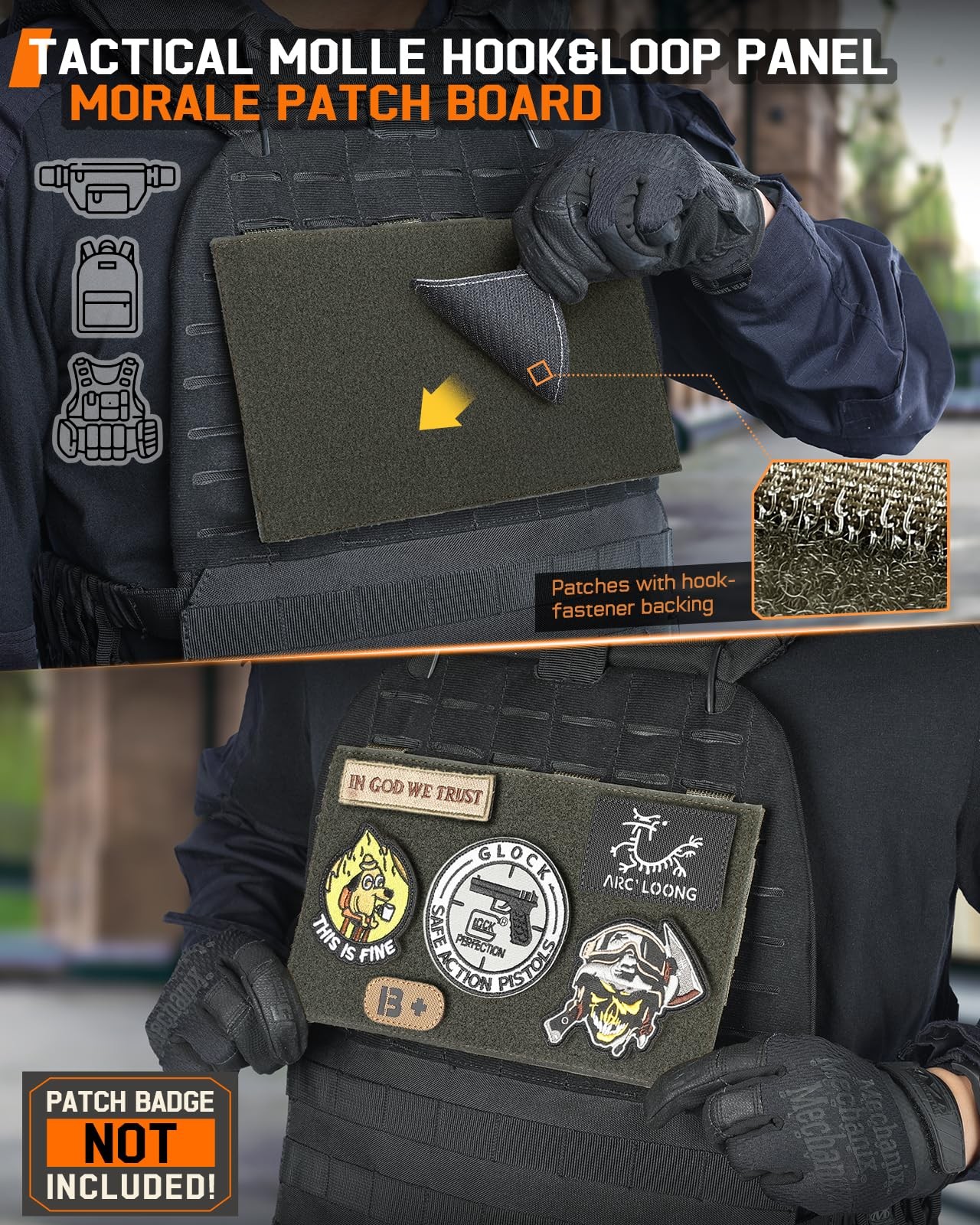 Pitozer Molle Hook&Loop Panel, Mounting Placard Platform for Hook-Backing Pou...