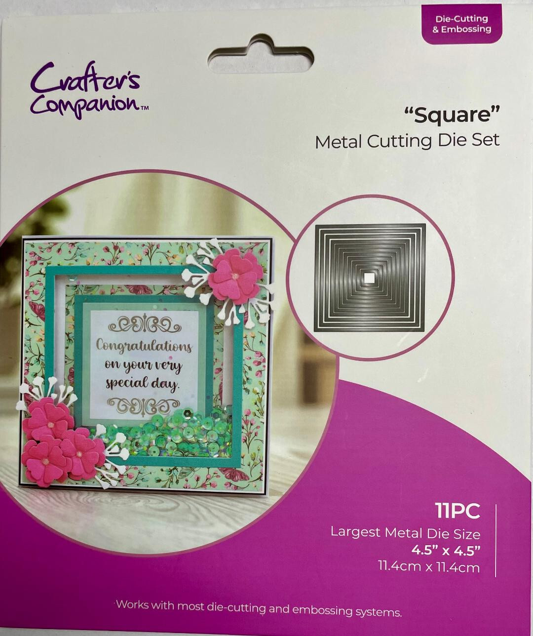 Crafter's Companion Nesting Square Metal Die Set 11 Pc Die-Cutting & Embossing