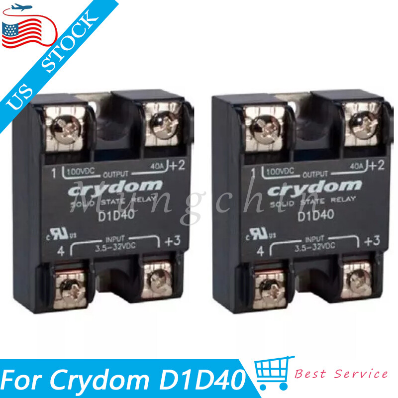 2PCS Solid State Relay For Crydom D1D40 Module 3-32VDC SPST-NO 40A Load 100VDC