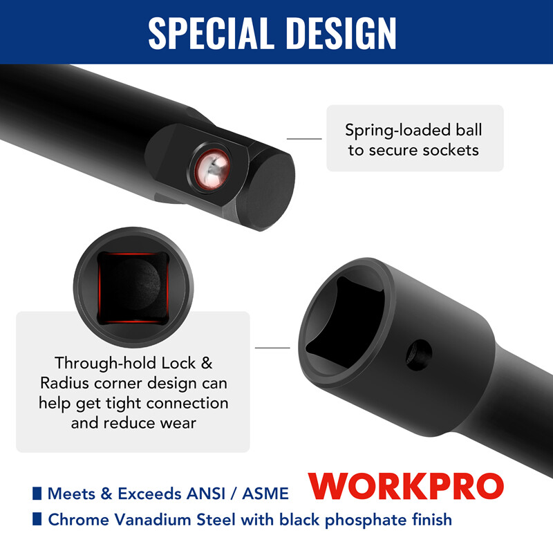 WORKPRO 18-PCS Drive Tool Accessory Set 1/4"&3/8"&1/2" Socket Adapter Extensions