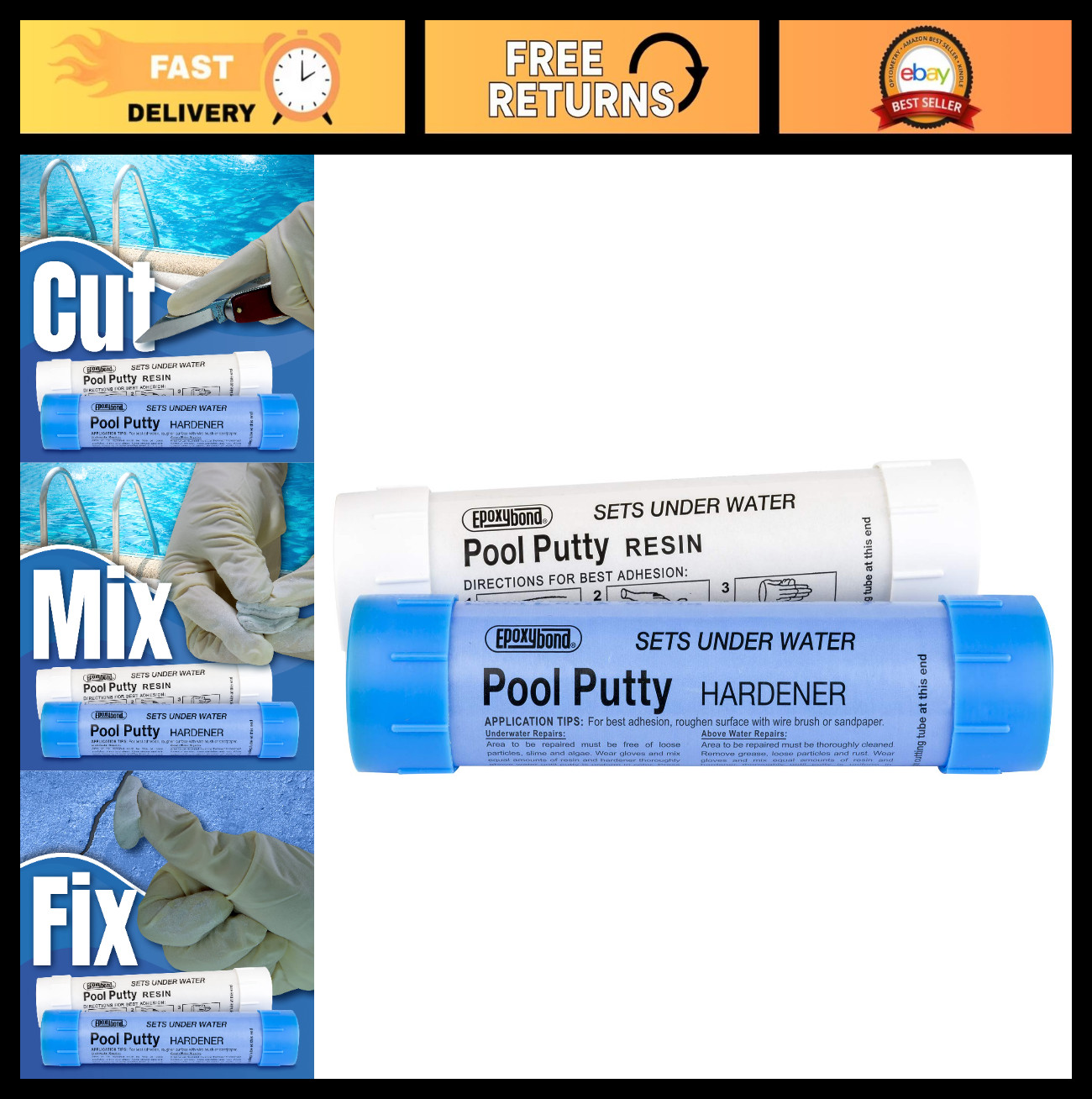 2-Part Swimming Pool & Spa Repair Kit | Easy DIY Fix for Cracks & Leaks | Underw