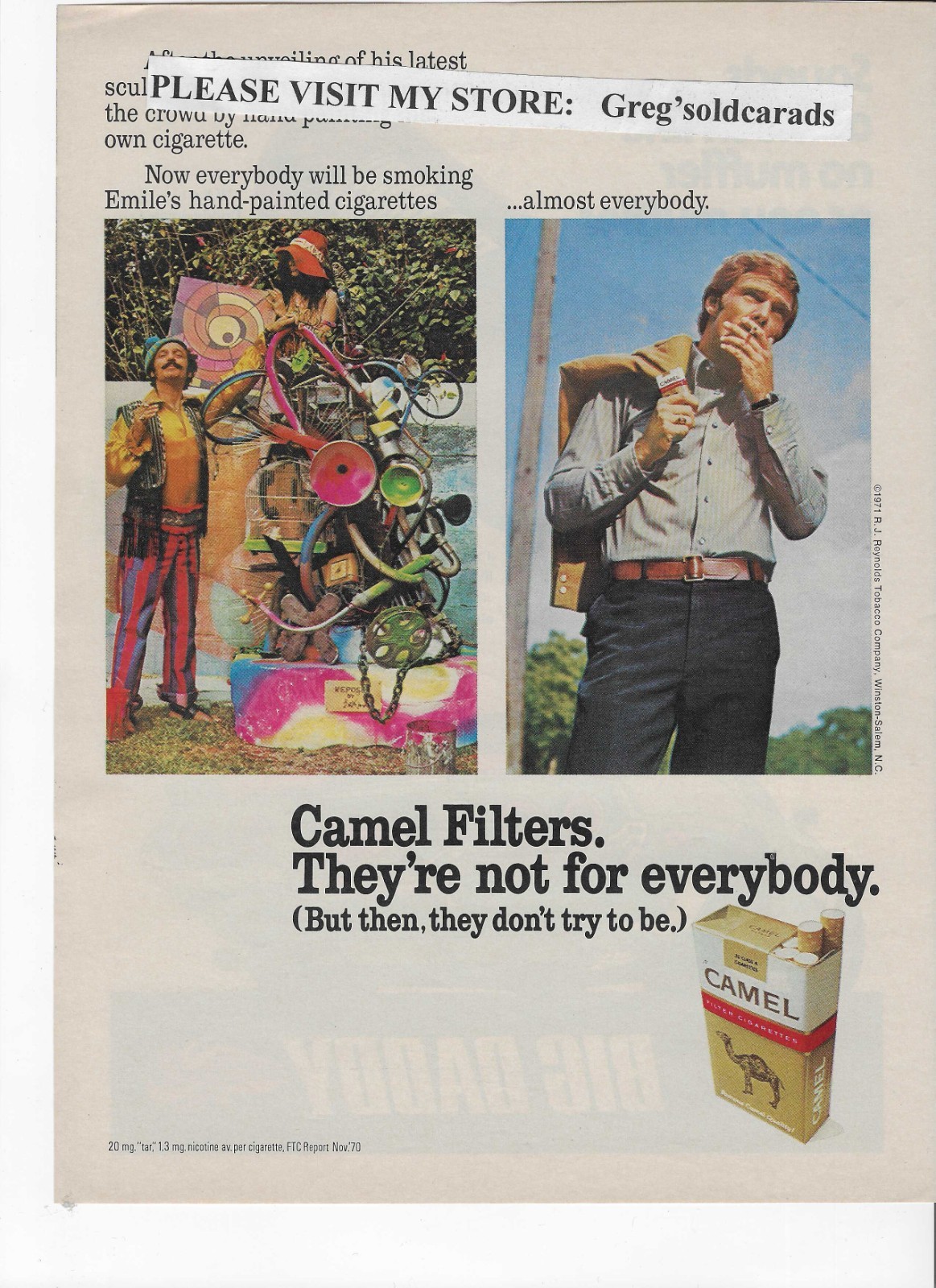 Original 1971  Camel Cigarettes print ad, advertising "They're not for everybody