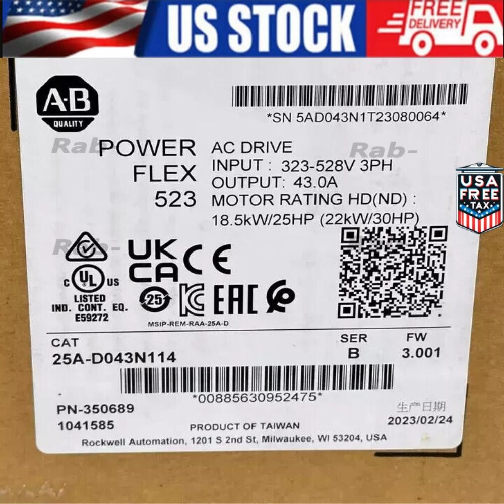 NEW Sealed AB 25A-D043N114 PowerFlex 523 22kW (30Hp) AC Drive US Free Tax