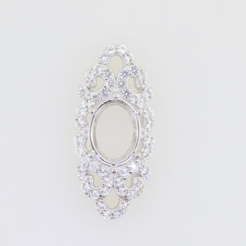 Silver Semi Mount Pendant Setting Oval OV 9X7mm Topaz