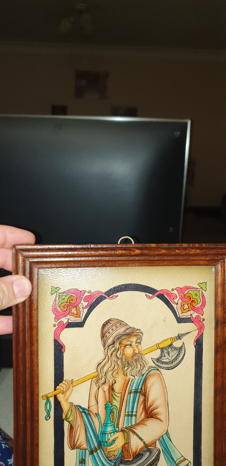 Vintage Painting frame on leather .Has Sign.