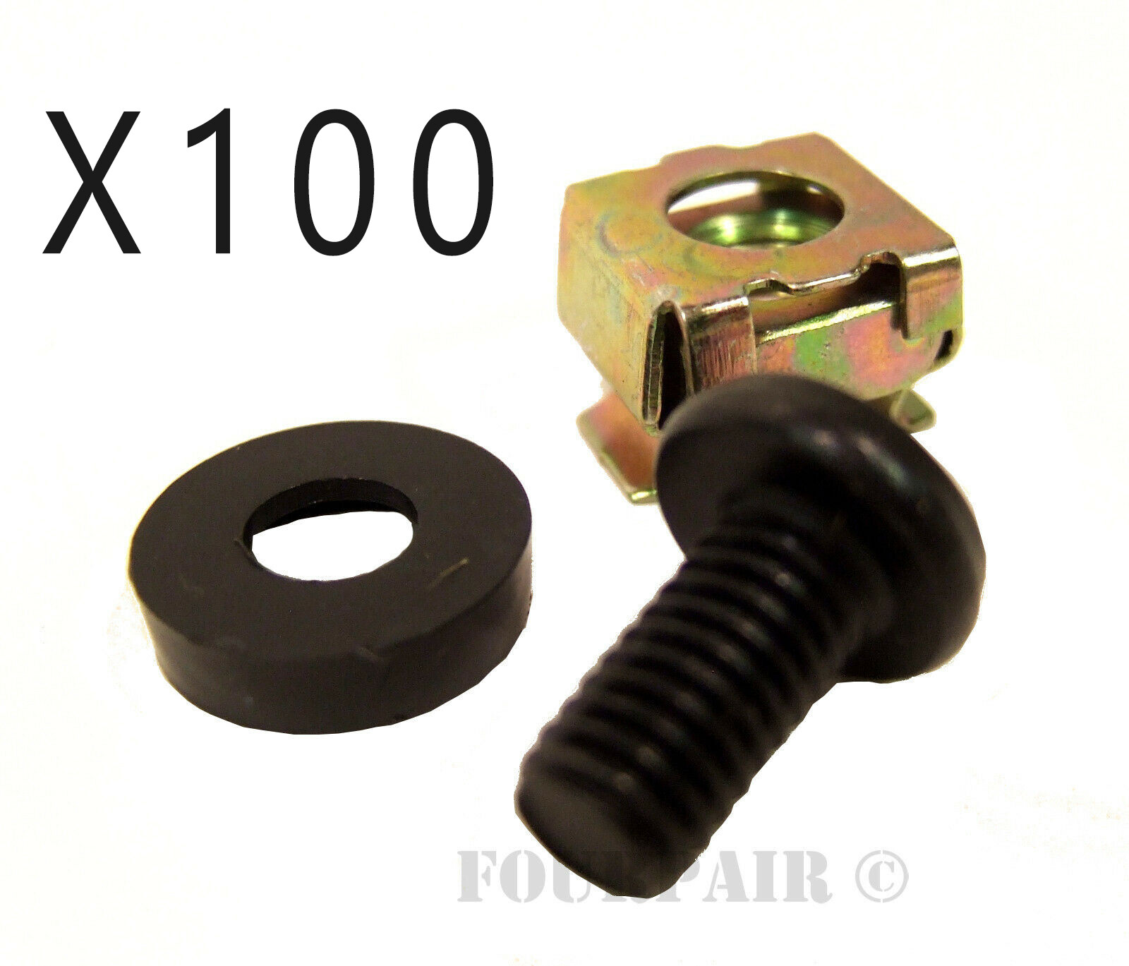 100 Pack Lot - M6 Rack Mount Cage Nuts, Screws, & Washers - Square Clips Server