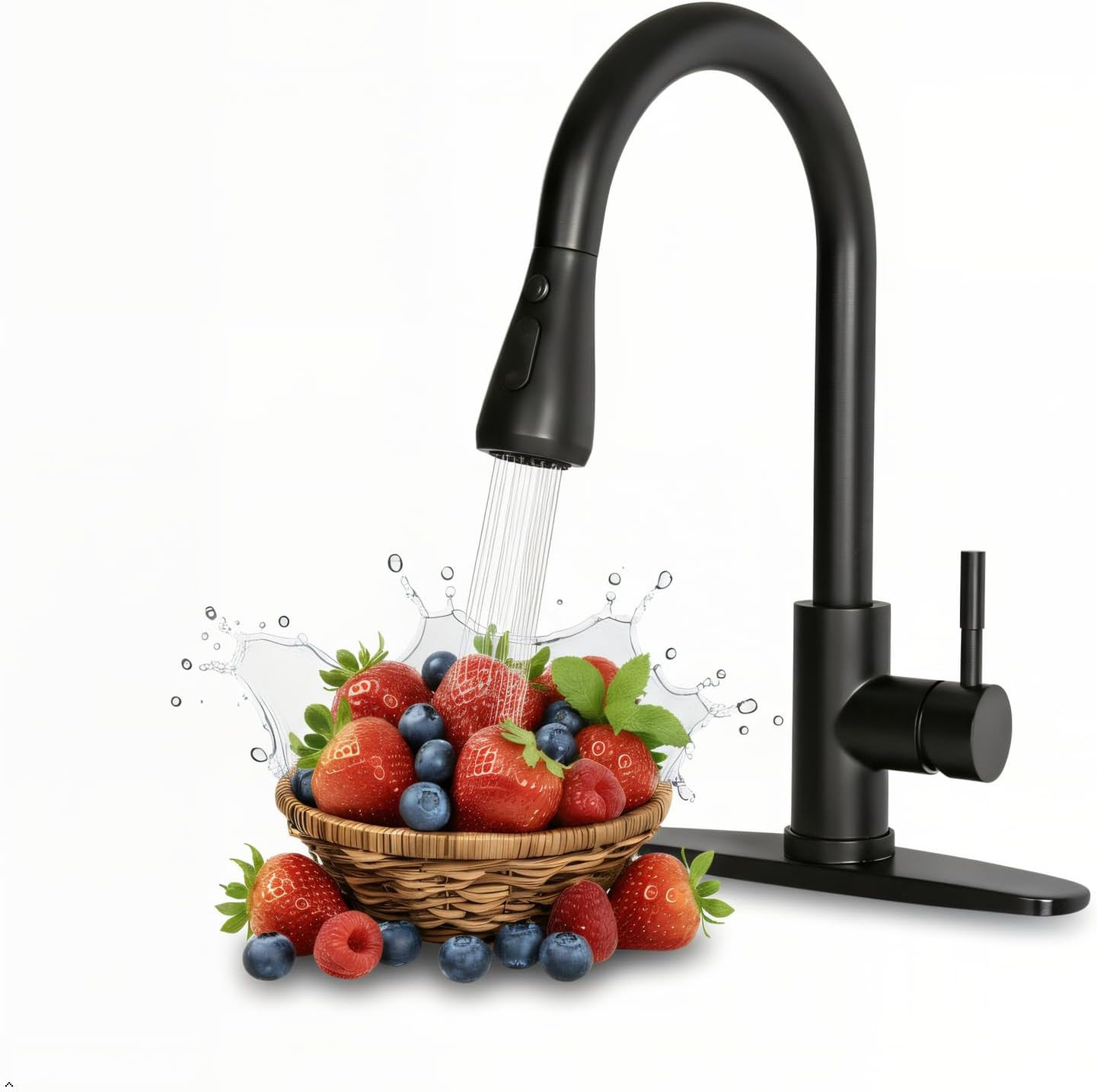 Black Kitchen Faucet with Pull down Sprayer, Single Handle Kitchen Faucet Matte